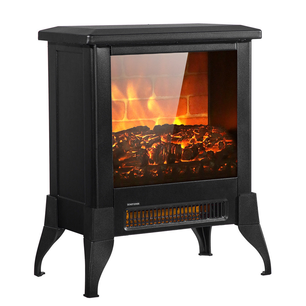 14 Inch Electric Fireplace, Black, Iron, Freestanding, Firewood-Heating Wire