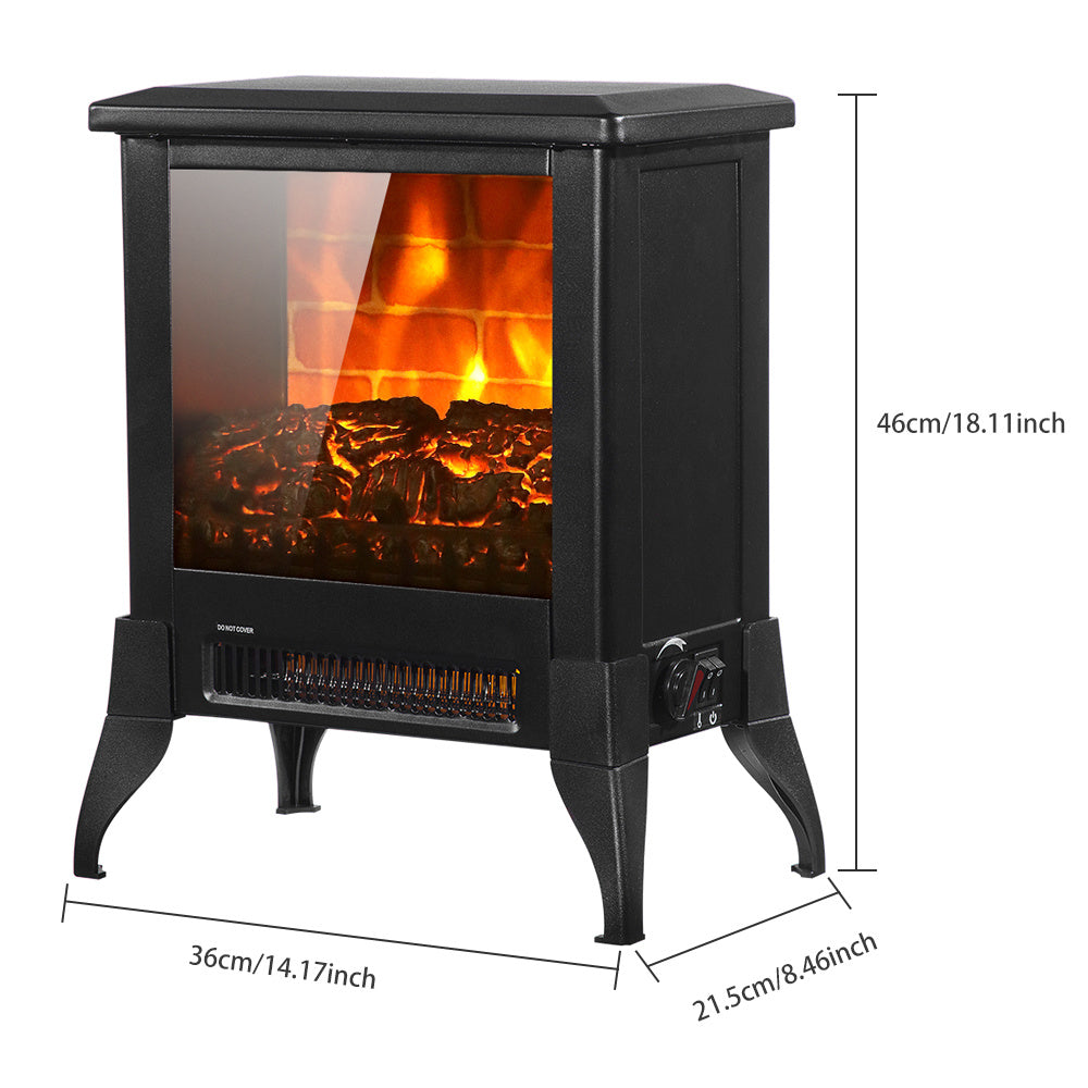 14 Inch Electric Fireplace, Black, Iron, Freestanding, Firewood-Heating Wire