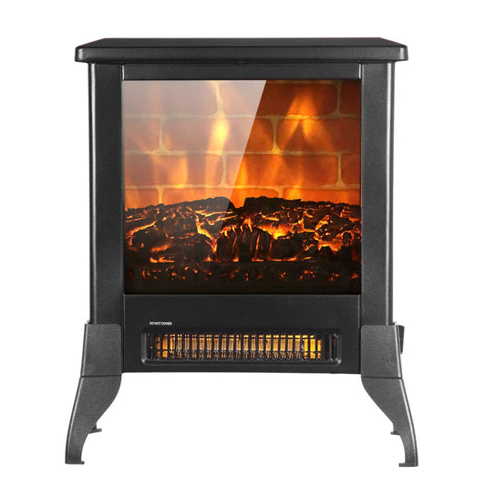 14 Inch Electric Fireplace, Black, Iron, Freestanding, Firewood-Heating Wire