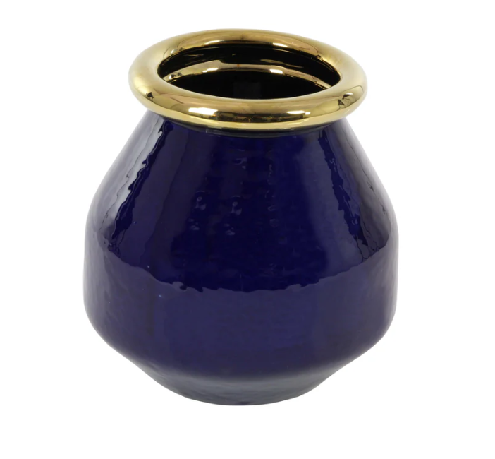 9"W, 10"H - Ceramic Blue Gold Vase