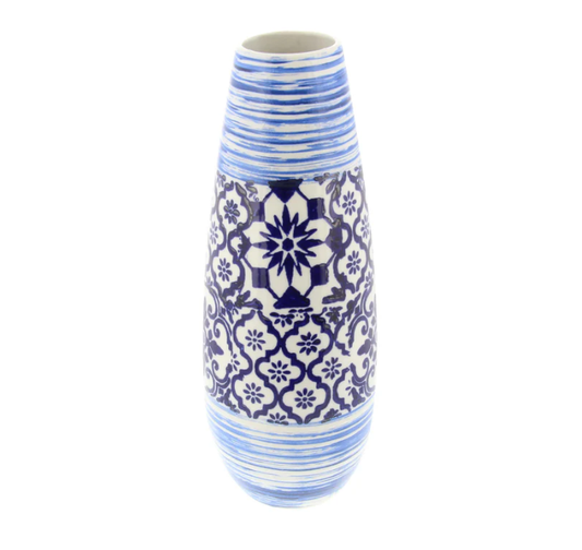 Chinoiserie Blue & White Ceramic Vase