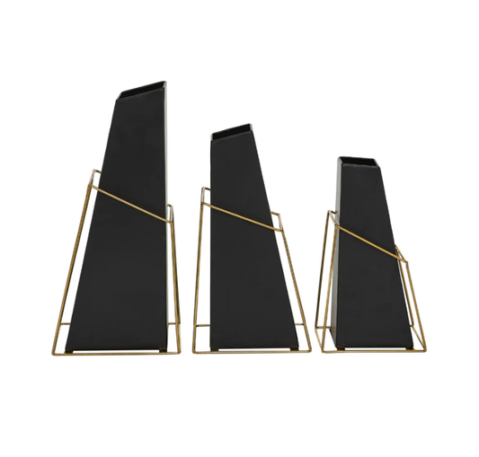 Set of 3 Black and Gold Vases