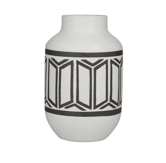 7"W 12"H Ceramic Black and White Vase