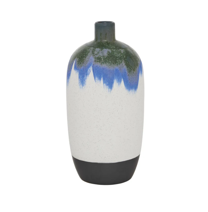 Blue, Black, and White Ombre Ceramic Vase