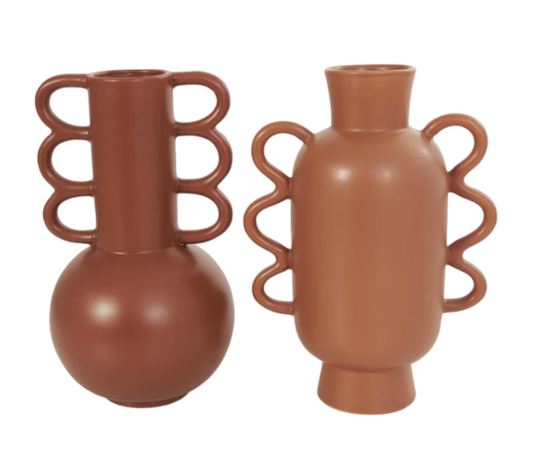 Brown Ceramic Glazed Vase Set