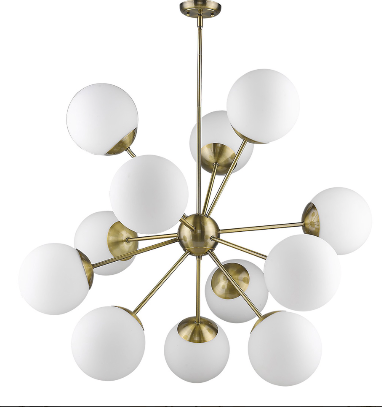 Twelve Light Frosted Metal Dimmable Chandelier With White Shades