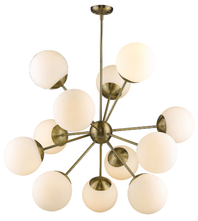 Twelve Light Frosted Metal Dimmable Chandelier With White Shades